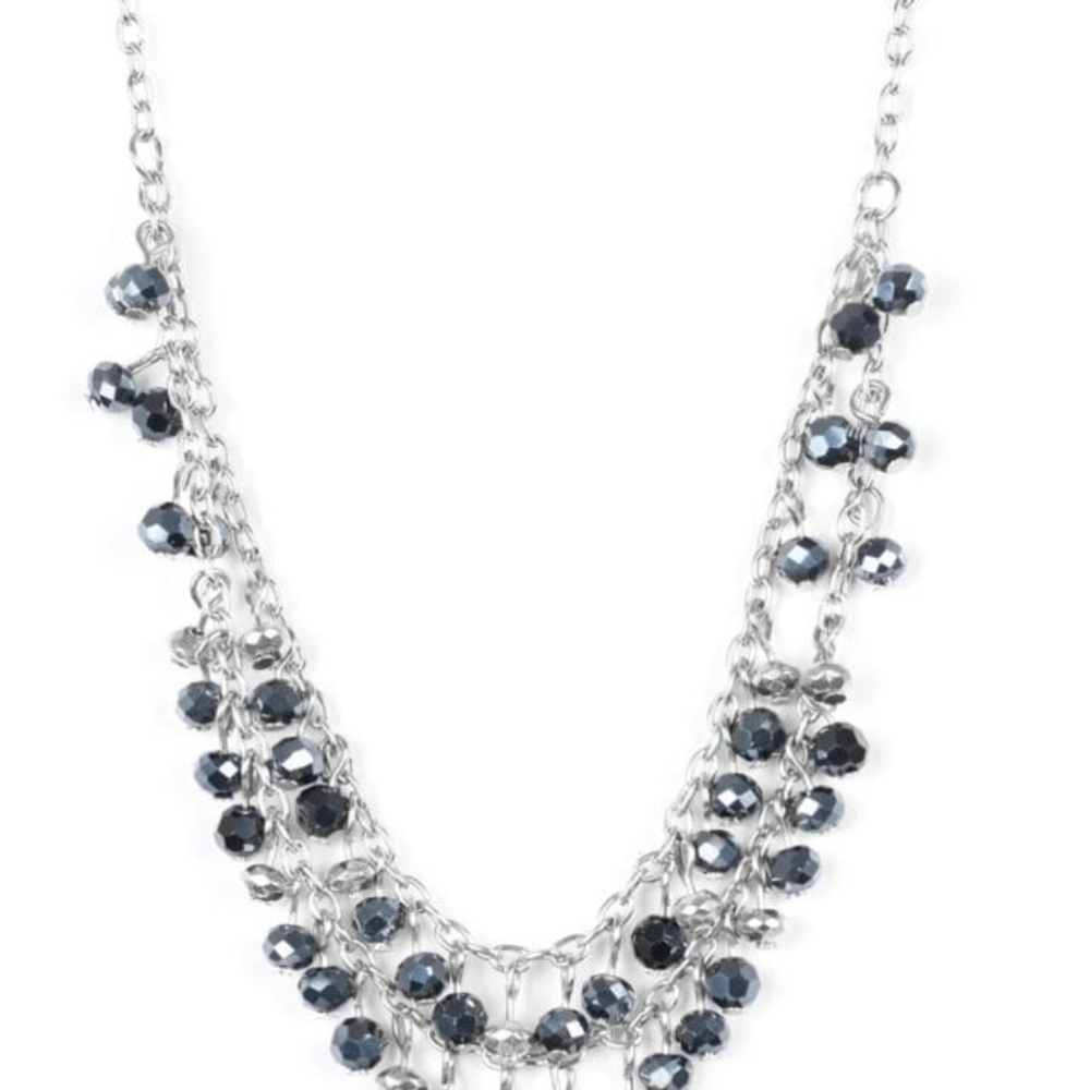 Paparazzi Silver and Dark Blue Necklace So In Season Bead Layered Fashion